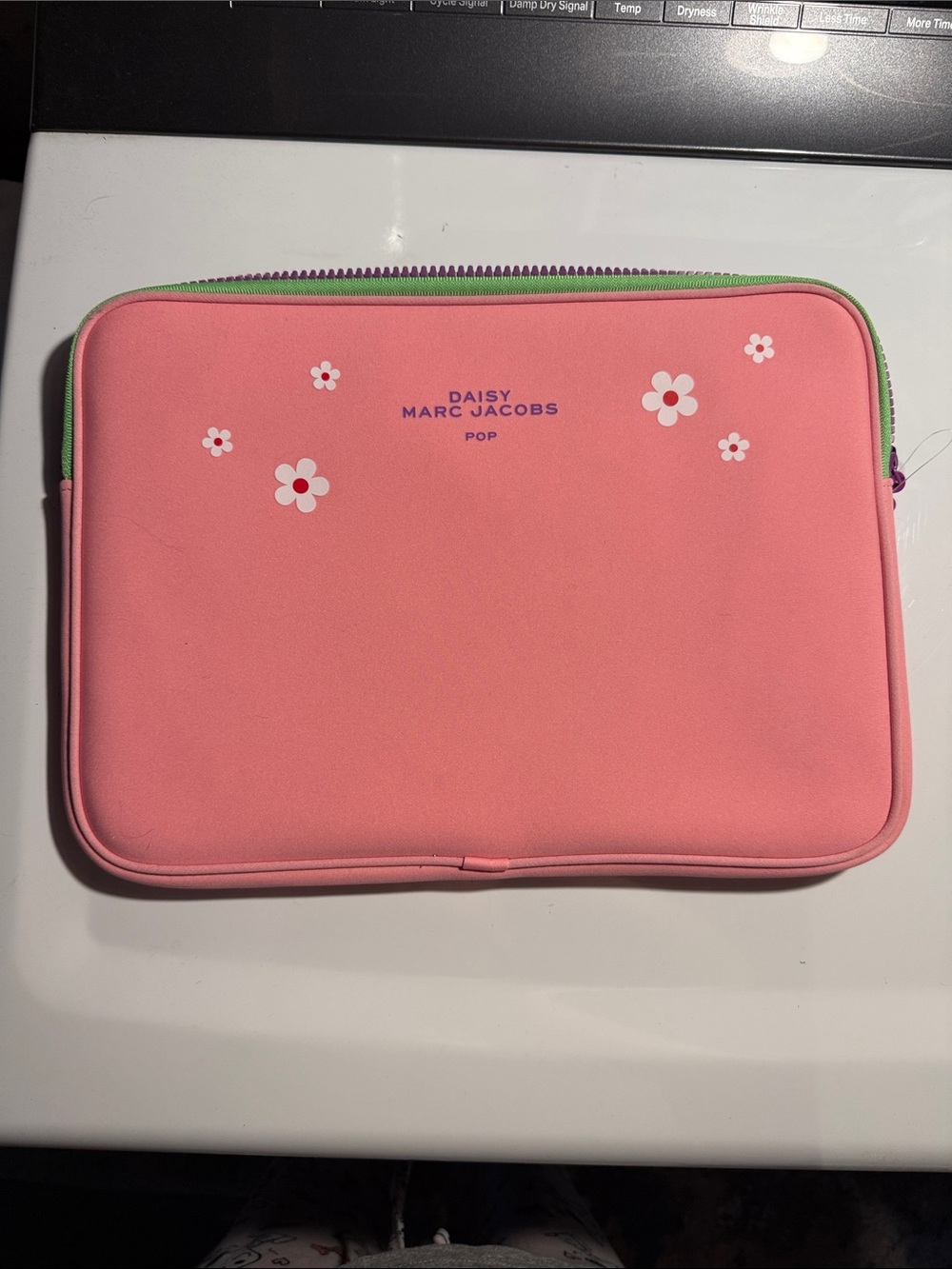 Marc Jacobs Pink Daisy Laptop Pouch with Green Trim